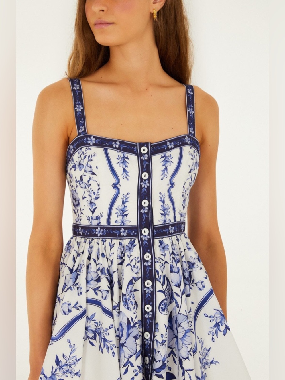 FARM RIO Off-White Porcelain Garden Buttoned Organic Cotton Mini Dress - Picture 2 of 4